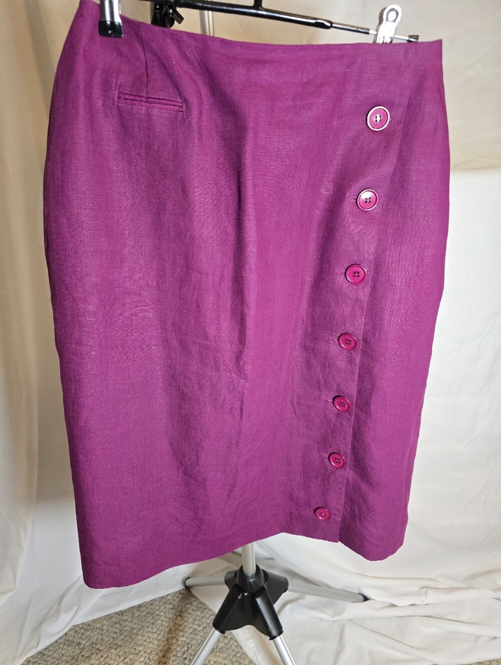 Vintage Dark Fuchsia Button-Front Pencil Skirt